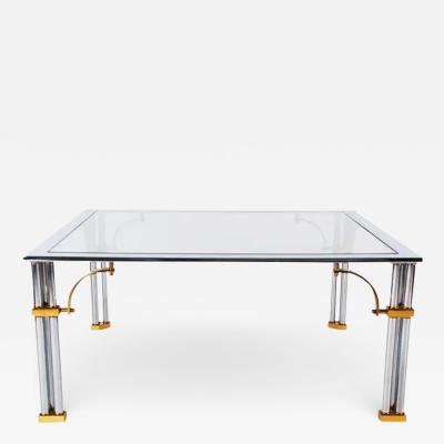Maison Jansen Hollywood Regency Brass Chrome and Glass Square Cocktail Table Maison Jansen