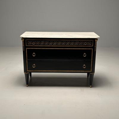 Maison Jansen Hollywood Regency Ebonized Cabinet Commode Greek Key Motif Bronze Mounted