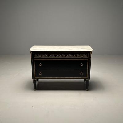 Maison Jansen Hollywood Regency Ebonized Cabinet Commode Greek Key Motif Bronze Mounted