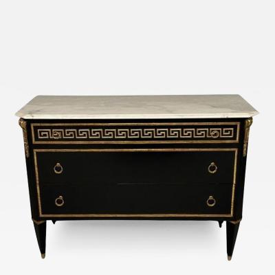 Maison Jansen Hollywood Regency Ebonized Cabinet Commode Greek Key Motif Bronze Mounted