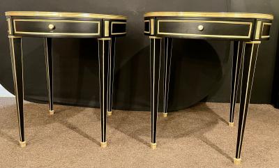 Maison Jansen Hollywood Regency Ebony Bouillotte or End Tables Manner Jansen Mirror Tops Pair