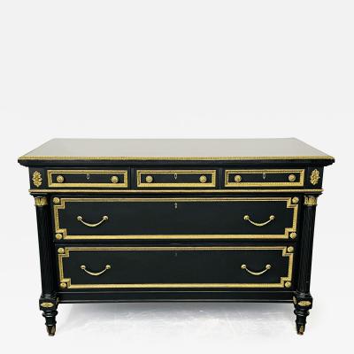 Maison Jansen Hollywood Regency Ebony Bronze Mounted Chest Commode Dresser Stamped Jansen