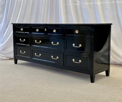 Maison Jansen Hollywood Regency Ebony Dresser Sideboard Chest Commode or Cabinet Bronze