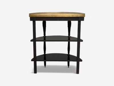 Maison Jansen Hollywood Regency Ebony Painted Wood Onyx Demilune Console Tables 1930s