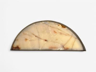 Maison Jansen Hollywood Regency Ebony Painted Wood Onyx Demilune Console Tables 1930s