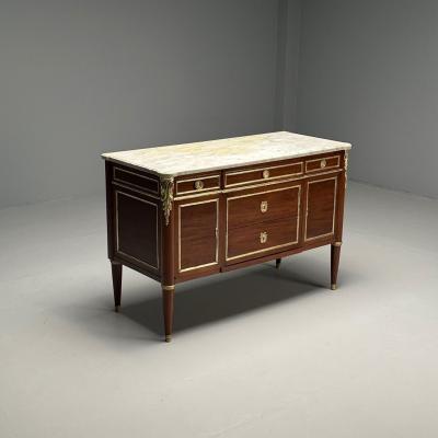 Maison Jansen Hollywood Regency French Louis XVI Style Commode Mahogany Oak Marble 1920s