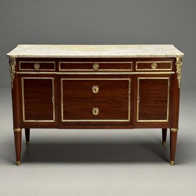 Maison Jansen Hollywood Regency French Louis XVI Style Commode Mahogany Oak Marble 1920s