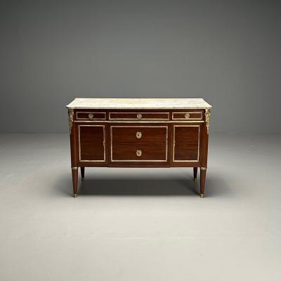 Maison Jansen Hollywood Regency French Louis XVI Style Commode Mahogany Oak Marble 1920s