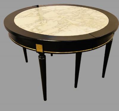 Maison Jansen Hollywood Regency Jansen Style Ebony Center Dining Table Marble Top French
