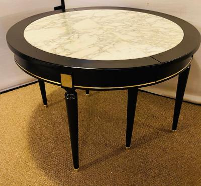 Maison Jansen Hollywood Regency Jansen Style Ebony Center Dining Table Marble Top French