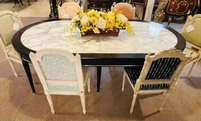 Maison Jansen Hollywood Regency Jansen Style Ebony Center Dining Table Marble Top French