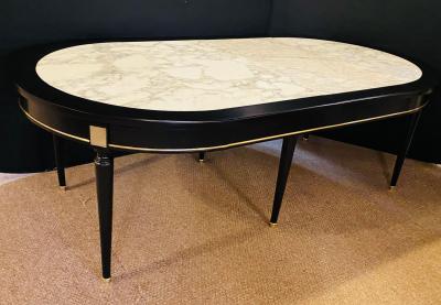 Maison Jansen Hollywood Regency Jansen Style Ebony Center Dining Table Marble Top French