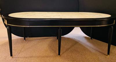 Maison Jansen Hollywood Regency Jansen Style Ebony Center Dining Table Marble Top French