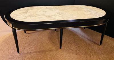 Maison Jansen Hollywood Regency Jansen Style Ebony Center Dining Table Marble Top French