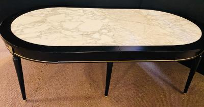 Maison Jansen Hollywood Regency Jansen Style Ebony Center Dining Table Marble Top French