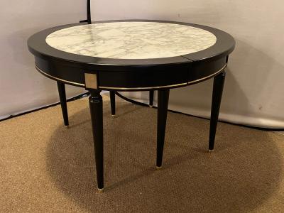 Maison Jansen Hollywood Regency Jansen Style Ebony Center Dining Table Marble Top French