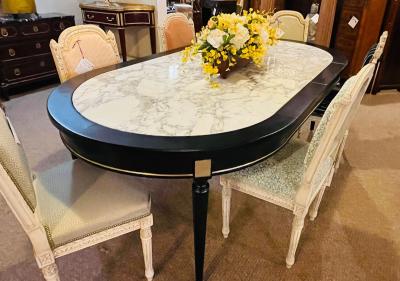 Maison Jansen Hollywood Regency Jansen Style Ebony Center Dining Table Marble Top French