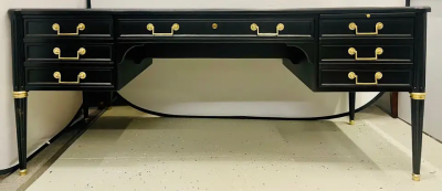 Maison Jansen Hollywood Regency Jansen Style Ebony Desk Writing Table Louis XVI Bronze