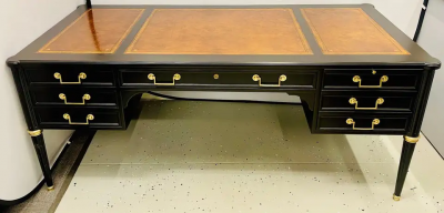 Maison Jansen Hollywood Regency Jansen Style Ebony Desk Writing Table Louis XVI Bronze