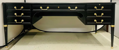 Maison Jansen Hollywood Regency Jansen Style Ebony Desk Writing Table Louis XVI Bronze