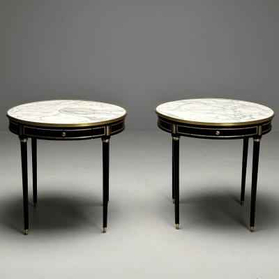 Maison Jansen Hollywood Regency Louis XVI Style Bouiliotte End Tables Black Paint Bronze