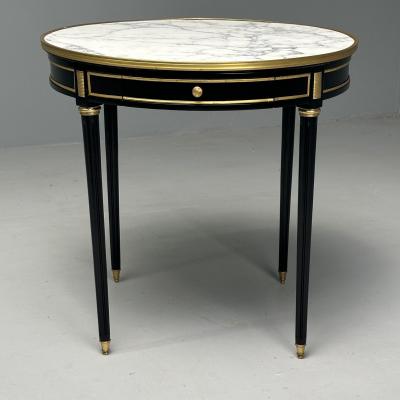 Maison Jansen Hollywood Regency Louis XVI Style Bouiliotte End Tables Black Paint Bronze