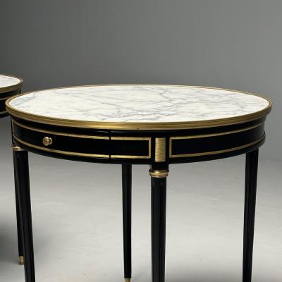Maison Jansen Hollywood Regency Louis XVI Style Bouiliotte End Tables Black Paint Bronze