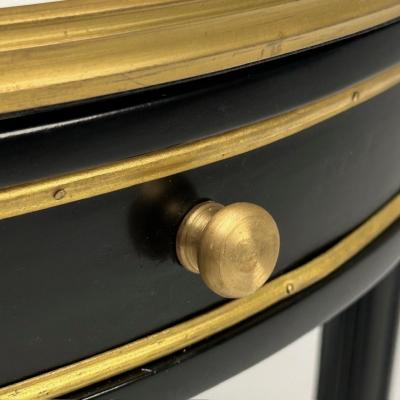 Maison Jansen Hollywood Regency Louis XVI Style Bouiliotte End Tables Black Paint Bronze