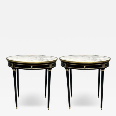 Maison Jansen Hollywood Regency Louis XVI Style Bouiliotte End Tables Black Paint Bronze