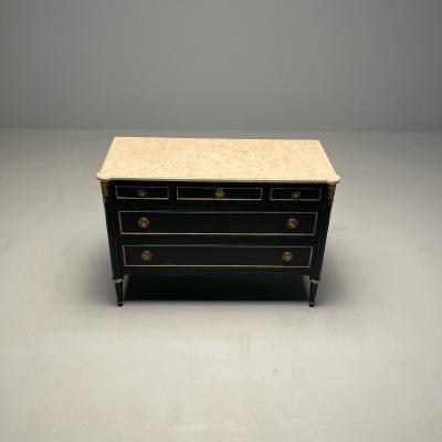 Maison Jansen Hollywood Regency Maison Jansen Stamped Ebony Chest Commode Marble Top