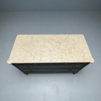 Maison Jansen Hollywood Regency Maison Jansen Stamped Ebony Chest Commode Marble Top