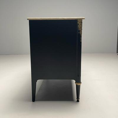 Maison Jansen Hollywood Regency Maison Jansen Stamped Ebony Chest Commode Marble Top