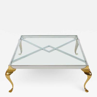 Maison Jansen Hollywood Regency Maison Jansen Style Brass and Chrome Square Cocktail Table
