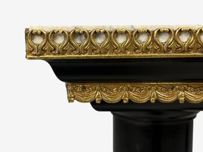 Maison Jansen Hollywood Regency Marble Top Pedestals Ebonized Wood Bronze France 1960s
