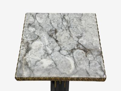 Maison Jansen Hollywood Regency Marble Top Pedestals Ebonized Wood Bronze France 1960s