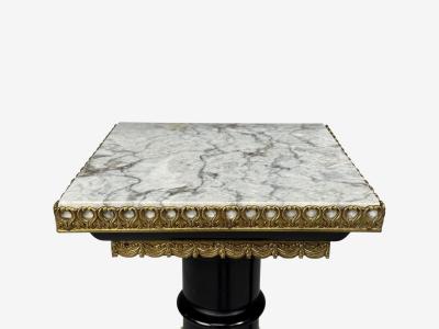 Maison Jansen Hollywood Regency Marble Top Pedestals Ebonized Wood Bronze France 1960s