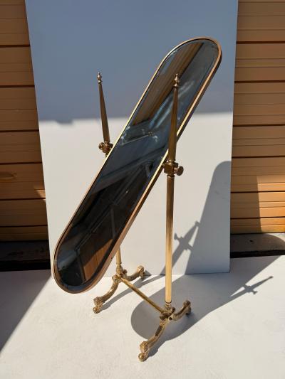 Maison Jansen Hollywood Regency Neoclassical Brass Cheval Floor Mirror 1970s