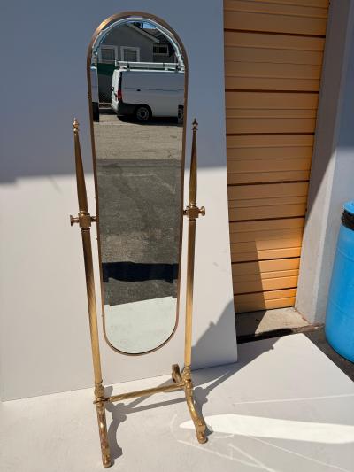 Maison Jansen Hollywood Regency Neoclassical Brass Cheval Floor Mirror 1970s