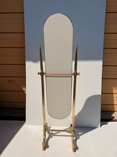 Maison Jansen Hollywood Regency Neoclassical Brass Cheval Floor Mirror 1970s