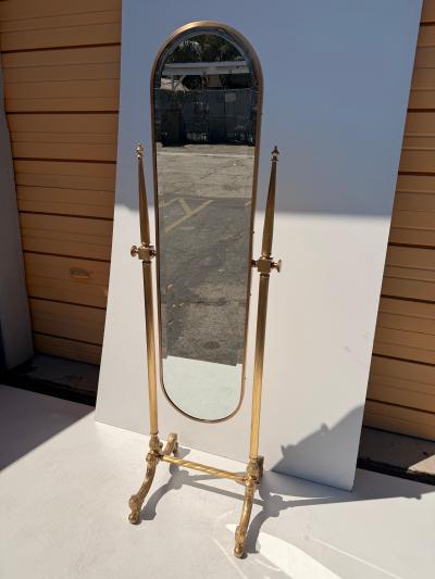 Maison Jansen Hollywood Regency Neoclassical Brass Cheval Floor Mirror 1970s