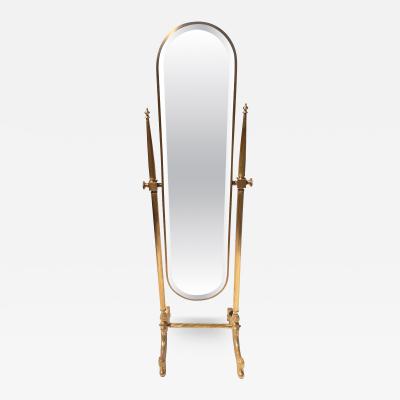 Maison Jansen Hollywood Regency Neoclassical Brass Cheval Floor Mirror 1970s