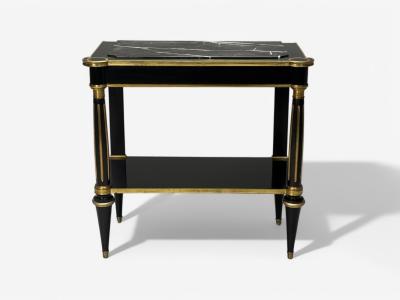 Maison Jansen Hollywood Regency Style Black Lacquer Marble Console Table USA 1960s
