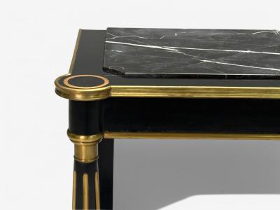 Maison Jansen Hollywood Regency Style Black Lacquer Marble Console Table USA 1960s