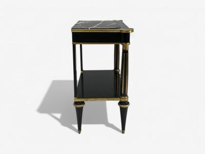 Maison Jansen Hollywood Regency Style Black Lacquer Marble Console Table USA 1960s
