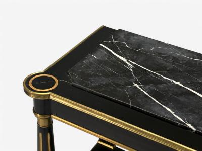 Maison Jansen Hollywood Regency Style Black Lacquer Marble Console Table USA 1960s