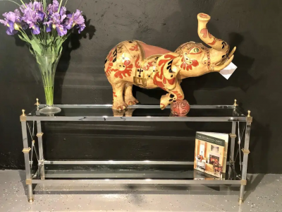 Maison Jansen Hollywood Regency Style Console TV Table Steel and Brass Jansen Fashioned