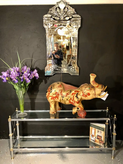 Maison Jansen Hollywood Regency Style Console TV Table Steel and Brass Jansen Fashioned