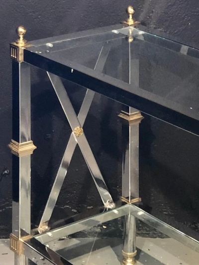 Maison Jansen Hollywood Regency Style Console TV Table Steel and Brass Jansen Fashioned