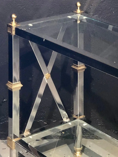 Maison Jansen Hollywood Regency Style Console TV Table Steel and Brass Jansen Fashioned