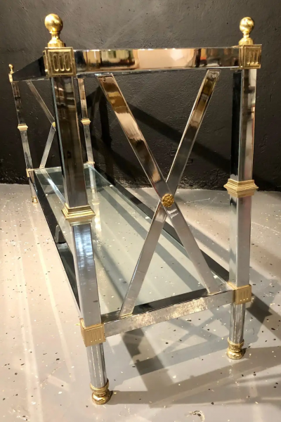 Maison Jansen Hollywood Regency Style Console TV Table Steel and Brass Jansen Fashioned